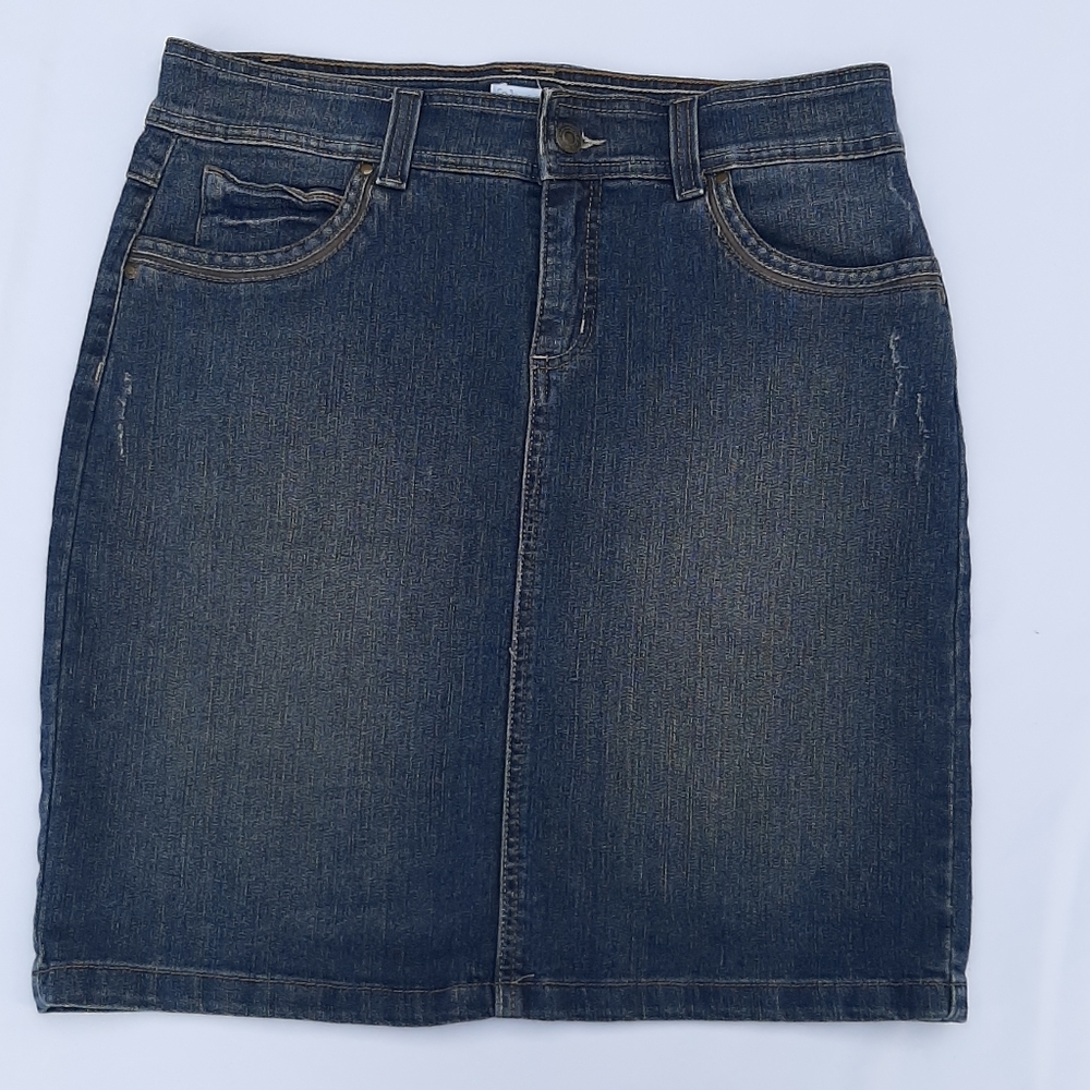 Realitivity Denim Skirt with Faux Leather Accents Coastal Cowgirl Normcore